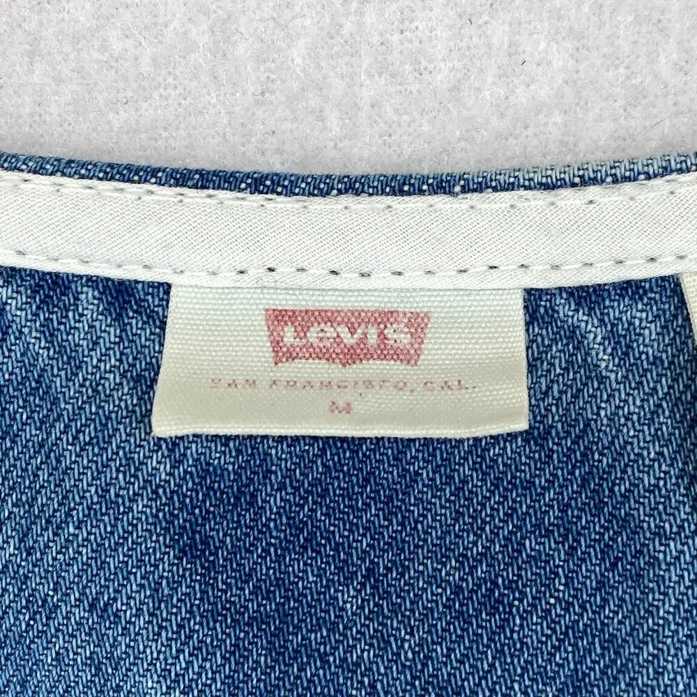 LEVIS Dress M Vianna Vest Overall Jumper Bib Button Front Denim Cotton Blue - Picture 5 of 15
